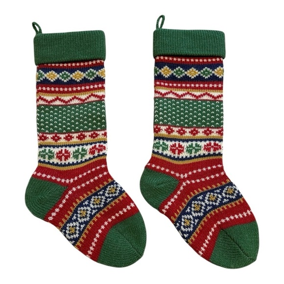 Fair Isle Wool Christmas Holiday Stockings - Set Of 2 - Picture 1 of 6